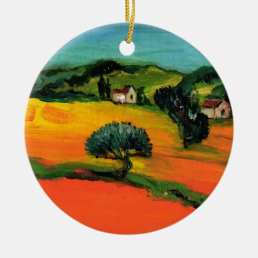 TUSCANY LANDSCAPE MET ZONLOWERS KERAMISCH ORNAMENT (Voorkant)