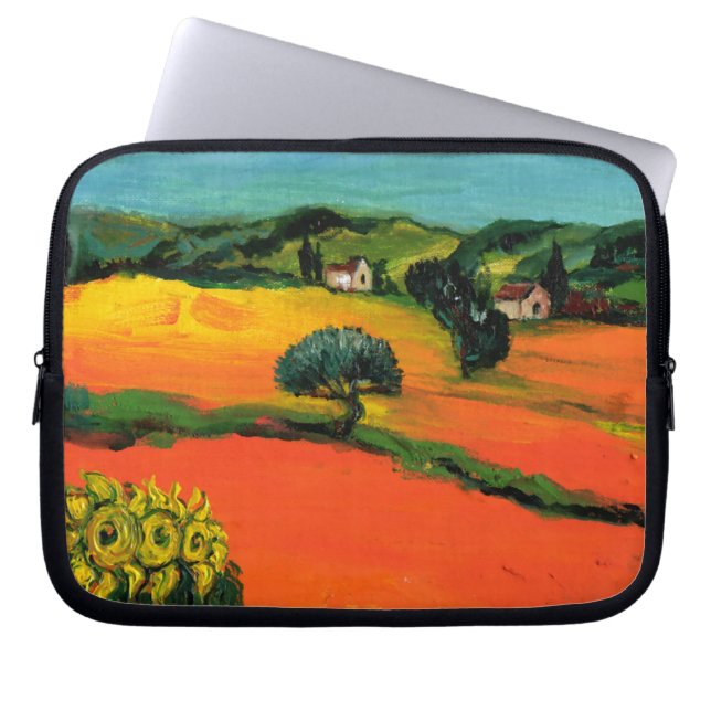 TUSCANY LANDSCAPE MET ZONLOWERS LAPTOP SLEEVE (Voorkant)