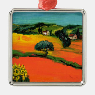 TUSCANY LANDSCAPE MET ZONLOWERS METALEN ORNAMENT