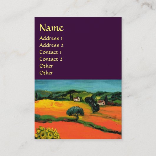 TUSCANY LANDSCAPE MET ZONLOWERS, Paars Visitekaartje (Voorkant)