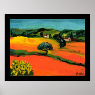 TUSCANY LANDSCAPE MET ZONLOWERS POSTER