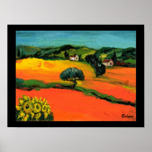 TUSCANY LANDSCAPE MET ZONLOWERS POSTER