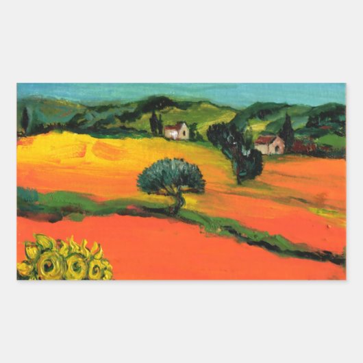 TUSCANY LANDSCAPE MET ZONLOWERS RECHTHOEKIGE STICKER (Voorkant)