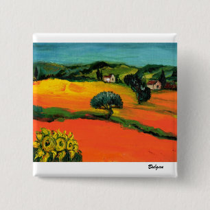 TUSCANY LANDSCAPE MET ZONLOWERS VIERKANTE BUTTON 5,1 CM