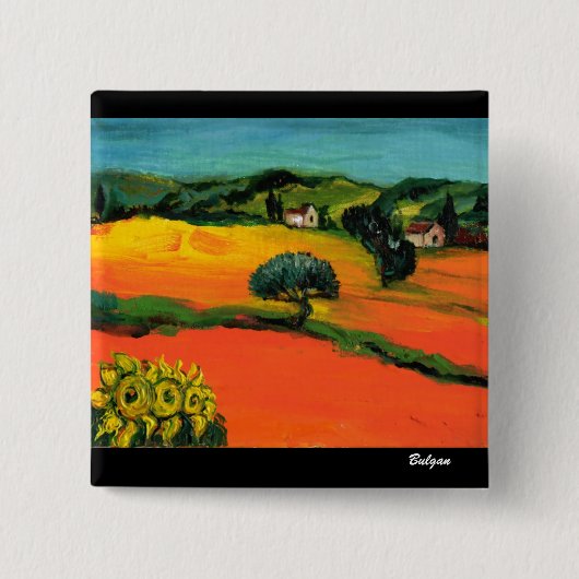 TUSCANY LANDSCAPE MET ZONLOWERS VIERKANTE BUTTON 5,1 CM (Voorkant)