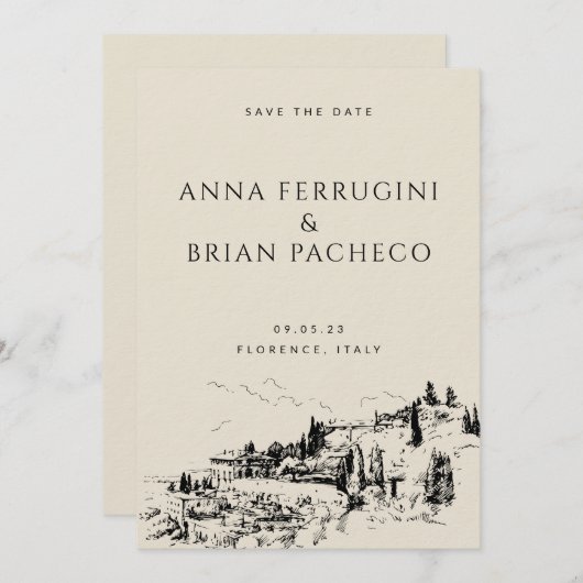 Tuscany Modern Classy Save the Date (Voorkant / Achterkant)