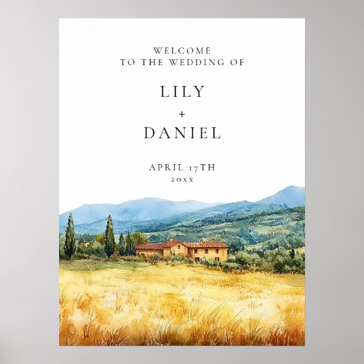 Tuscany Rustic Country Wedding Welcome Sign Poster (Voorkant)