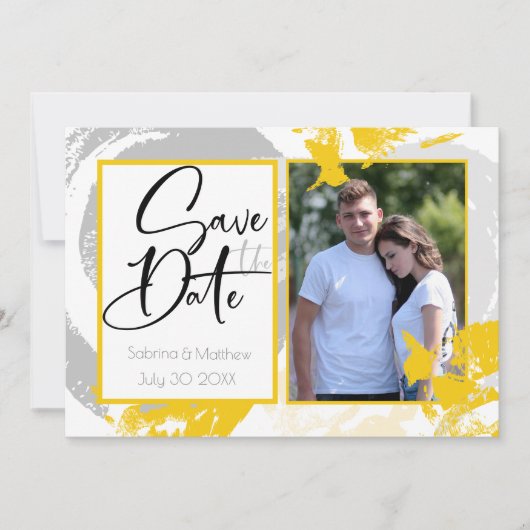 Tuscany Yellow Grey Brush Strokes Save the Date Kaart (Voorkant)