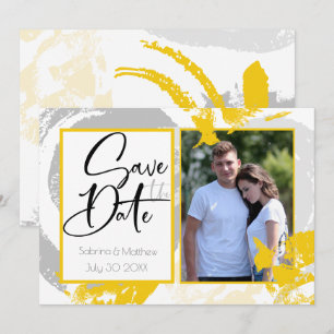 Tuscany Yellow Grey Brush Strokes Save the Date Kaart