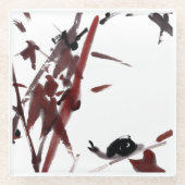 Tuschekunst mit Schnecke und Rotem Bambus Glazen Onderzetter (Voorkant)