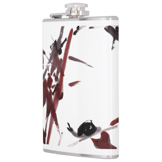 Tuschekunst mit Schnecke und Rotem Bambus Heupfles (Links)