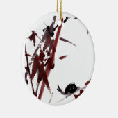 Tuschekunst mit Schnecke und Rotem Bambus Keramisch Ornament (Rechts)