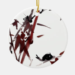 Tuschekunst mit Schnecke und Rotem Bambus Keramisch Ornament