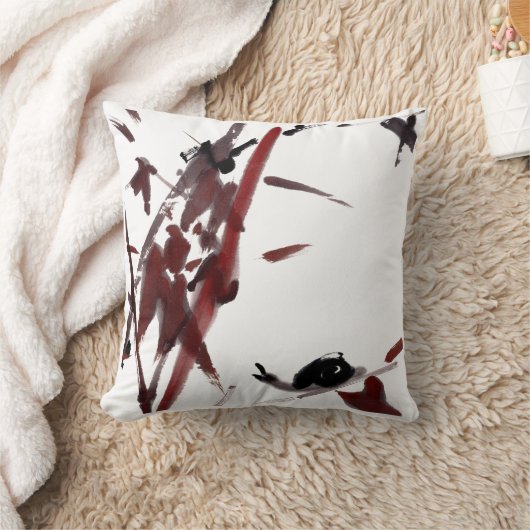 Tuschekunst mit Schnecke und Rotem Bambus Kussen (Deken)