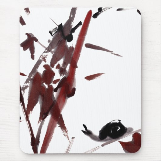 Tuschekunst mit Schnecke und Rotem Bambus Muismat (Voorkant)