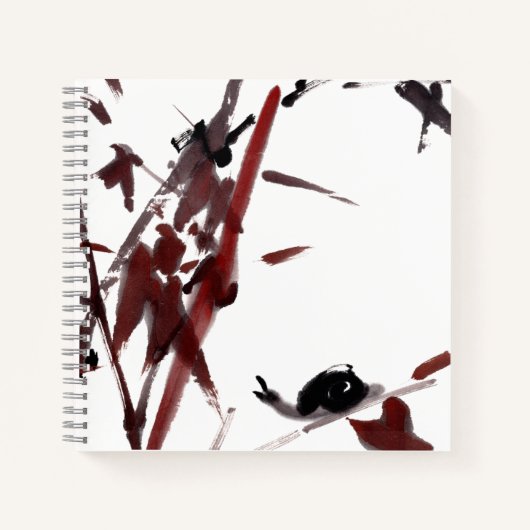 Tuschekunst mit Schnecke und Rotem Bambus Notitieboek (Voorkant)