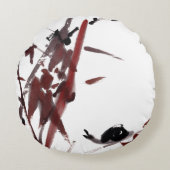 Tuschekunst mit Schnecke und Rotem Bambus Rond Kussen (Voorkant)