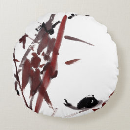 Tuschekunst mit Schnecke und Rotem Bambus Rond Kussen