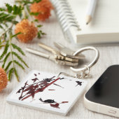 Tuschekunst mit Schnecke und Rotem Bambus Sleutelhanger (Voorkant Rechts)