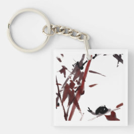 Tuschekunst mit Schnecke und Rotem Bambus Sleutelhanger