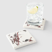 Tuschekunst mit Schnecke und Rotem Bambus Stenen Onderzetter (Zijkant)