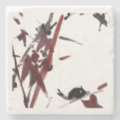 Tuschekunst mit Schnecke und Rotem Bambus Stenen Onderzetter (Voorkant)