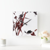 Tuschekunst mit Schnecke und Rotem Bambus Vierkante Klok (Huis)