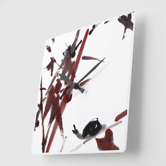 Tuschekunst mit Schnecke und Rotem Bambus Vierkante Klok (Hoek)