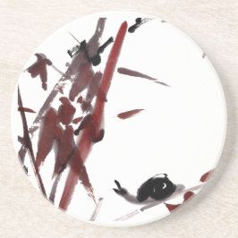 Tuschekunst mit Schnecke und Rotem Bambus Zandsteen Onderzetter