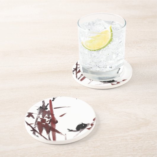 Tuschekunst mit Schnecke und Rotem Bambus Zandsteen Onderzetter (Zijkant)