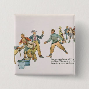 Tussen 7 en 8 uur vierkante button 5,1 cm