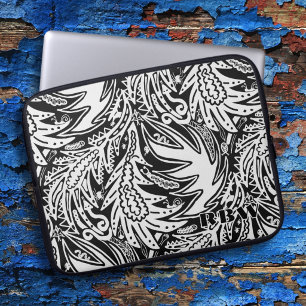 Tussen de bladeren Zwart en wit Natuur Kunst Laptop Sleeve