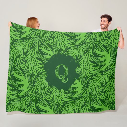 Tussen het blad Monogram Groen Fleece Deken (In situ)