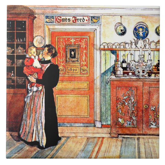 Tussen Kerstmis en Nieuw Aco, Carl Larsson, Tegeltje (Voorkant)