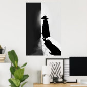 Tussen licht en schaduw: een minimalistisch silhou poster (Thuiskantoor)