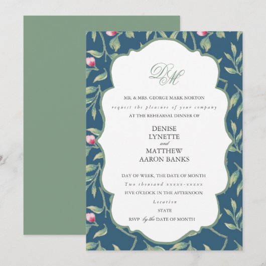 Tussen middernacht Teal en Basil Green Oefendiner Kaart (Voorkant / Achterkant)