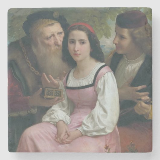 Tussen Rijken en Liefde (door Bouguereau) Stenen Onderzetter (Voorkant)