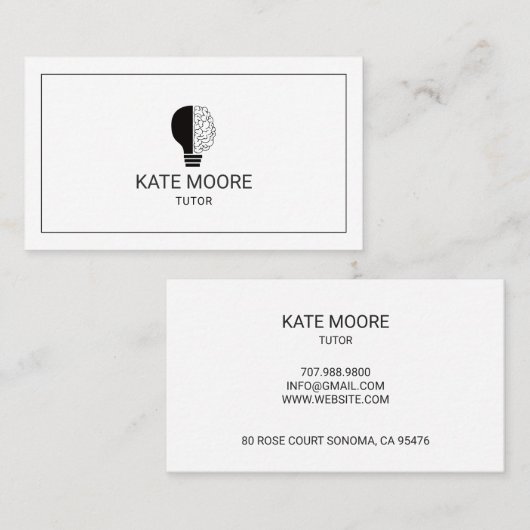 Tutor gloeilamp en hersenen idee zwart en wit visitekaartje (Voorkant / Achterkant)