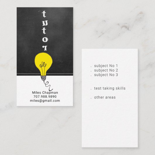 Tutor leraar schoolbord gloeilamp idee visitekaartje (Voorkant / Achterkant)