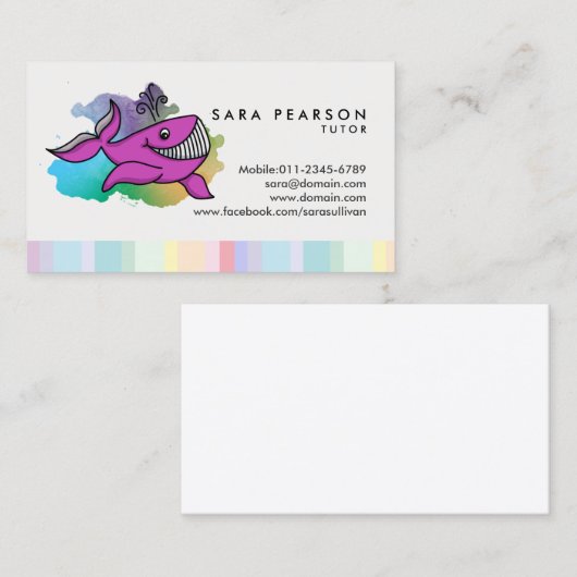 Tutor onderwijs bijles Cartoon walvis Visitekaartje (Voorkant / Achterkant)