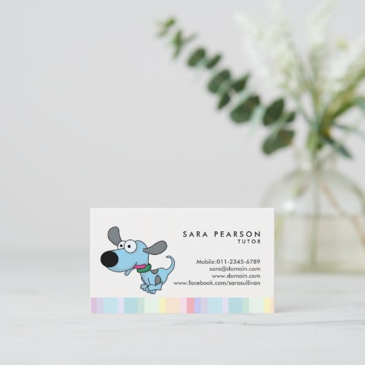 Tutor onderwijs tutoring cartoon hond visitekaartje (Staand voorkant)