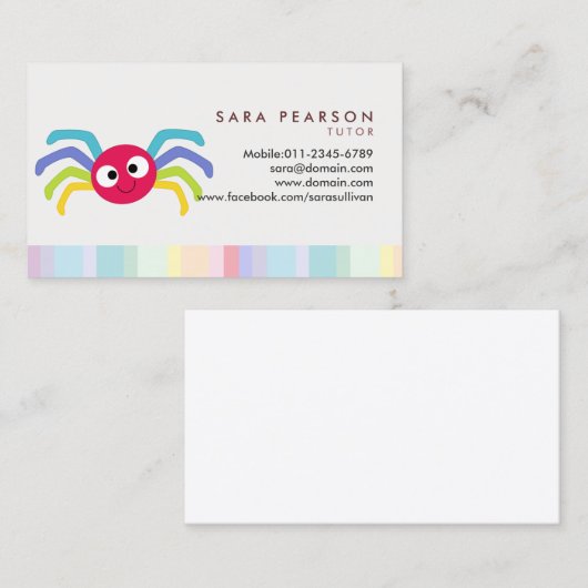 Tutor Schattige Kleurrijke Spin Visitekaartje (Voorkant / Achterkant)