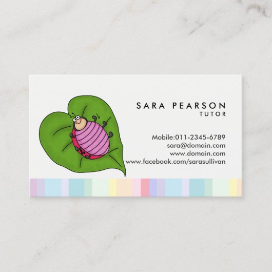Tutor tutorial tutoring Cartoon lieveheersbeestje Visitekaartje (Voorkant)
