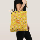 Tutti Fruiti citruspatroon met monogram geel Tote Bag (Dichtbij)