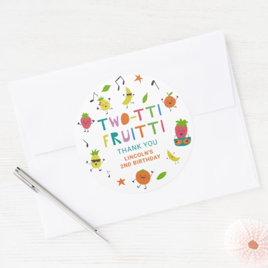 Tutti Fruitti Birthday Custom Cute Fruits Ronde Sticker (Envelop)