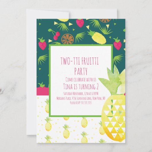 Tutti Fruitti Tropical Double Pattern Invitation Kaart (Voorkant)