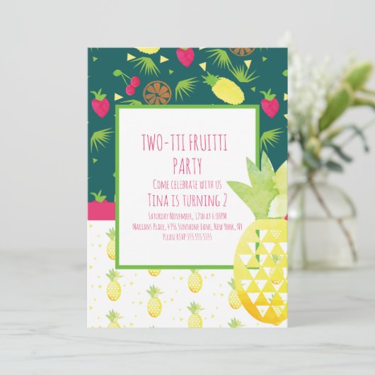 Tutti Fruitti Tropical Double Pattern Invitation Kaart (Staand voorkant)