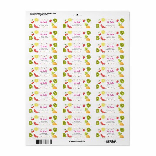 Tutti-frutti Adres Label Fruit Picnic Fruis (Full Sheet)