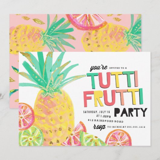 TUTTI FRUTTI anineapple verjaardagsuitnodiging Kaart (Voorkant / Achterkant)