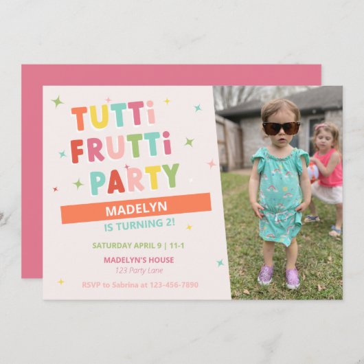 Tutti Frutti Birthday Invitation of Girl (Voorkant / Achterkant)